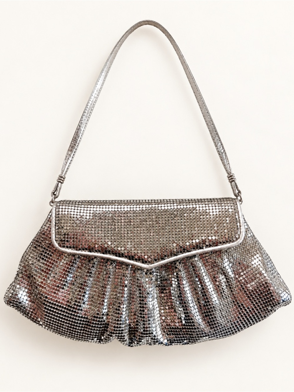 Whiting & Davis Silver Metal Mesh Evening Shoulder Bag Convertible Clutch